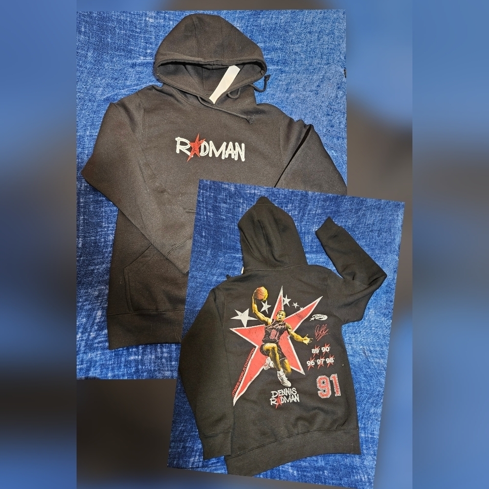 NEW Dennis Rodman Black Hoodie Sweater Men Small Chicago Bulls